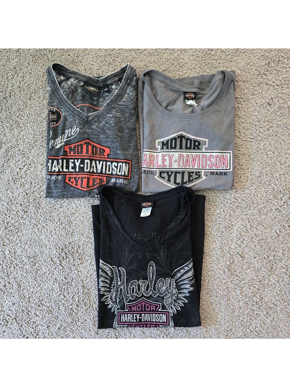 Harley Davidson Motorcycle Women's T-Shirts Lot Of 3 Size M Bedazzled
